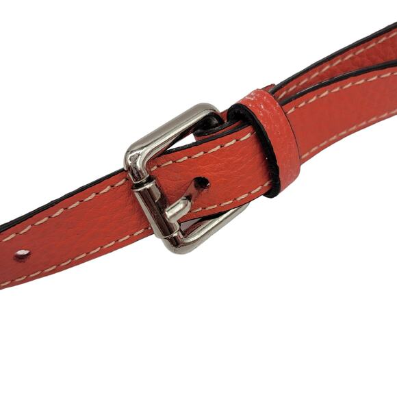 Made In Italy Pebble Grain Leather Orange Adjustable Crossbody Zip Handbag - Picture 5 of 12